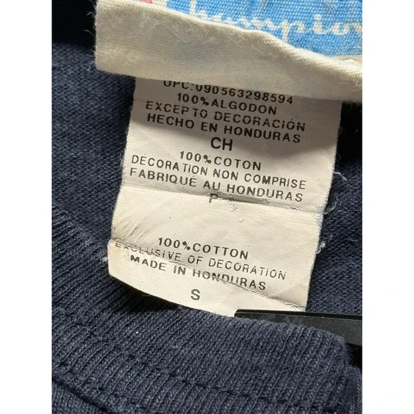 Vintage Champion T Shirt Men Small Navy Blue Graphic Spellout Script Logo Cotton - Picture 6 of 8